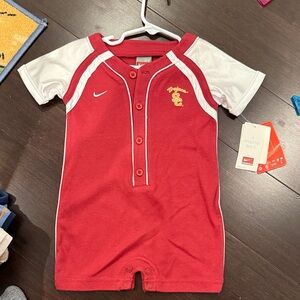 Nike Red and White Infant Baseball Romper with USC Logo